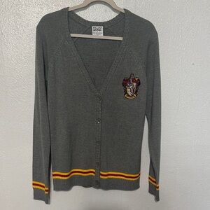 Harry Potter Gryffindor Cardigan Gray Red Gold Stripes Hogwarts Crest Size M
